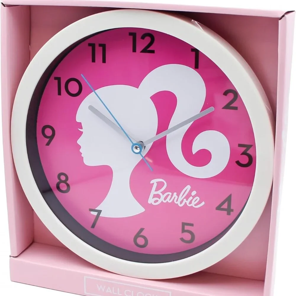 NEW IOB Barble Wall Clock 10 inches Pink & White